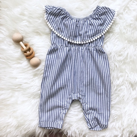 Old Navy Other - Old Navy blue and white seersucker ruffle romper